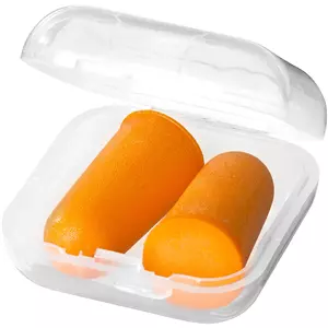 tappi per orecchie da viaggio di colore arancione in confezione trasparente