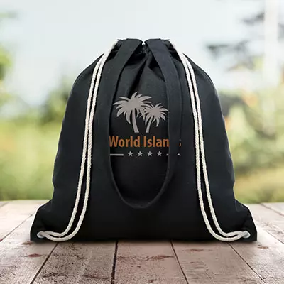 sacchetta personalizzata nera con logo con lacci a strozzo 